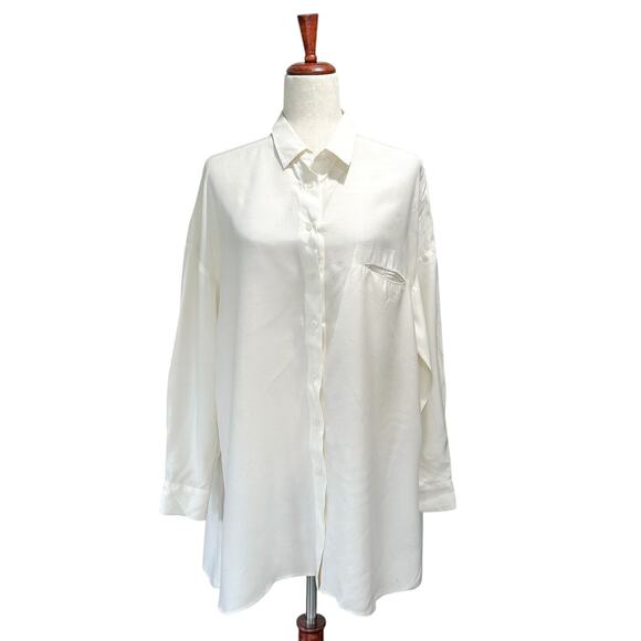 Nap Loungewear Size‎ Medium Women's Oversized Cupro Button Down Shirt in Cream - Picture 1 of 12